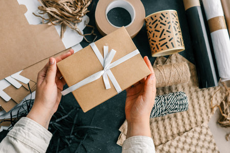 Gift box in hands, product packaging concept.