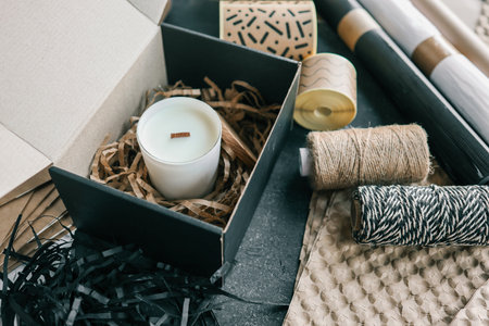 Packaged candle, product for sending online order.の写真素材