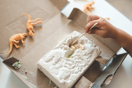 An interesting activity for children: excavating dinosaurs,.