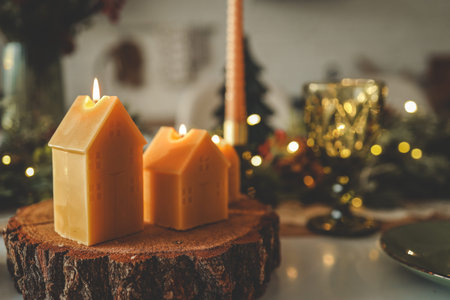 Burning candles in a Christmas atmosphere.の写真素材