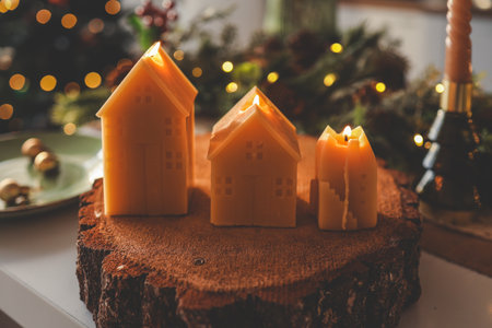 Burning candles in a Christmas atmosphere.の写真素材