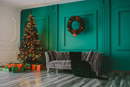 Living room interior, Christmas atmosphere.