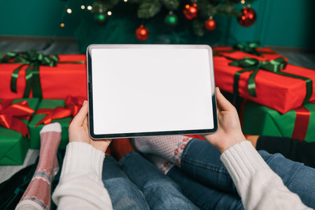 Family movie screening, Christmas atmosphere.の写真素材