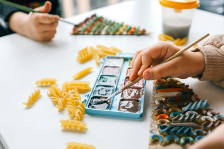 Sensory creative activity for children, child coloring paste.の写真素材