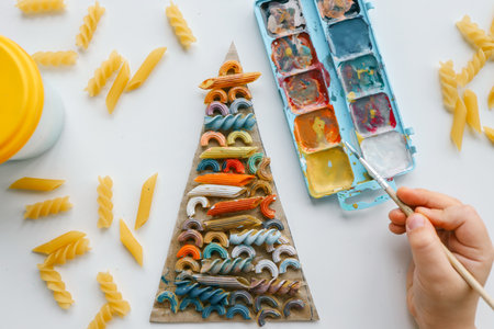 Sensory creative activity for children, child coloring paste.の写真素材