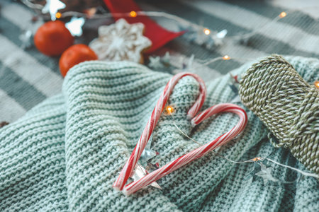 Christmas candy, beautiful cozy background.の写真素材