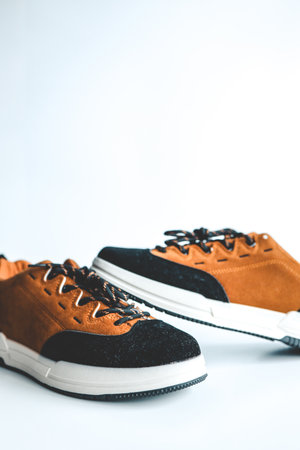 Brown leather man's shoes isolated on white background.の写真素材