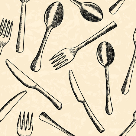 Cutlery seamless pattern in hand drawn styleのイラスト素材