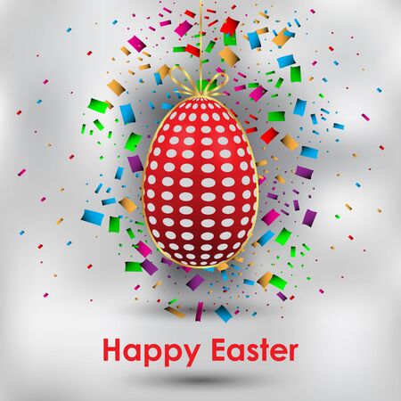 Happy Easter background: Red egg with white spots and  confettiのイラスト素材