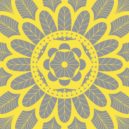 Abstract vector floral background. A large yellow geometric flower. Symmetrical petals.