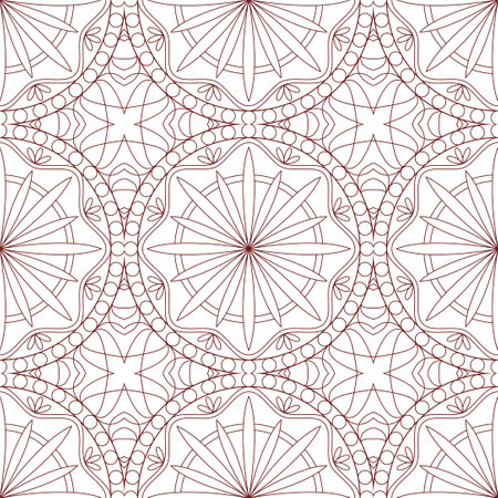 Mandala flower seamless pattern vector. A symmetrical round red line ornament. Can be used for design of fabric, covers, wallpapers, tiles.のイラスト素材