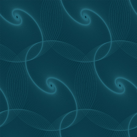Seamless tile with linear spirals balls in dark green. Can be used for cover, advertising, wallpaper, tiles, packaging.のイラスト素材