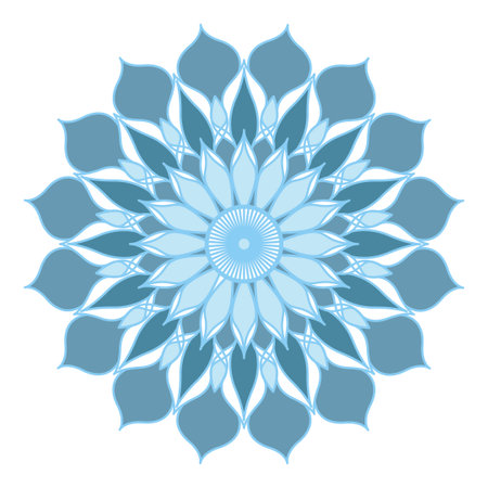 Mandala line blue vector. A symmetrical flower monochrome ornament. Winterのイラスト素材