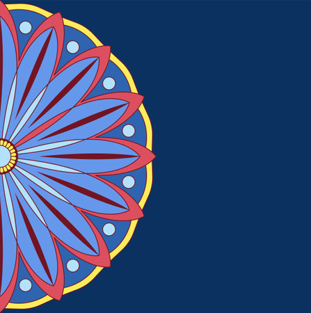 Mandala ornament vector. A symmetrical geometry color flower on blue background. Ethnic drawのイラスト素材