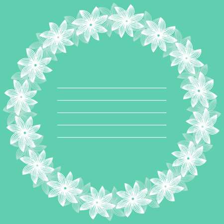 Vector green floral frame. Pattern of round stylized inscriptionのイラスト素材