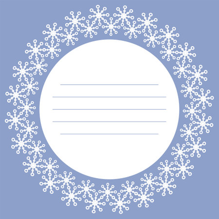 Snowflakes vector. Winter round frame template on blue background.のイラスト素材