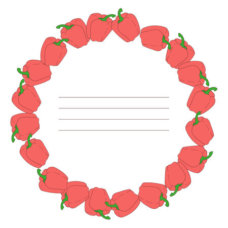 Vegetables. Red bell pepper. Round vector frame template.のイラスト素材