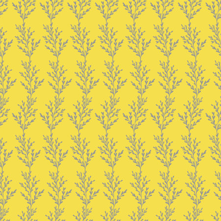 Vector seamless floral pattern. Gray contouring elements on a yellow background.のイラスト素材
