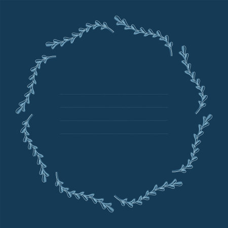 Natural vector frame. Blue branch elements on dark background. Templateのイラスト素材