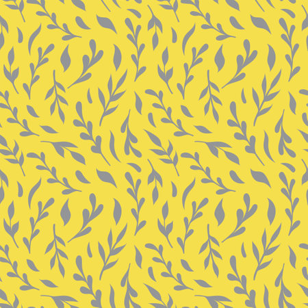 Vector seamless floral pattern. Gray elements on a yellow background.のイラスト素材