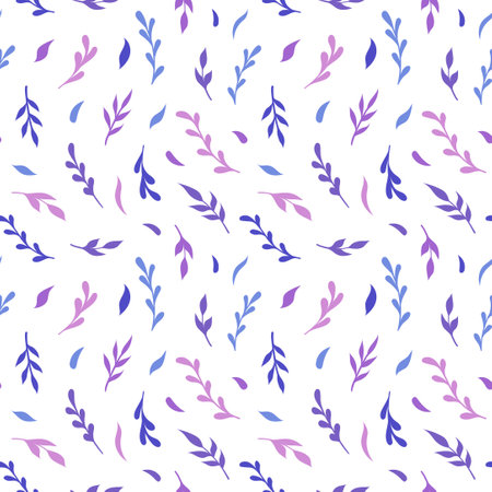 Natural vector seamless pattern leaves blue elements on white backgroundのイラスト素材