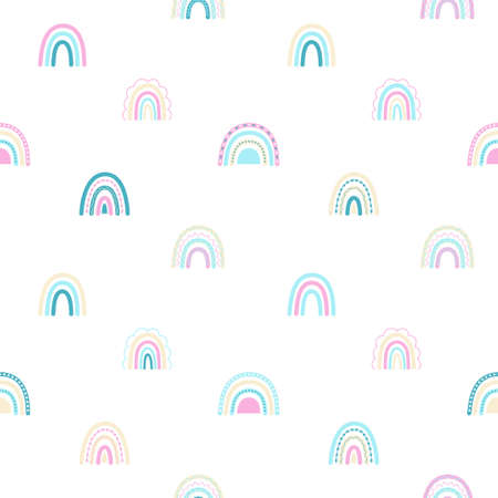 Baby seamless pattern with cute rainbows. Creative vector background for fabric, textile, baby wallpaper.のイラスト素材