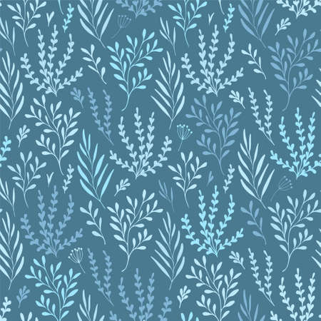 Vector seamless floral pattern. Light plants on a blue background. Cute childrens printのイラスト素材