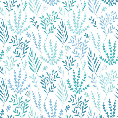 Vector seamless floral pattern. Delicate plants on a white background. Cute childrens printのイラスト素材