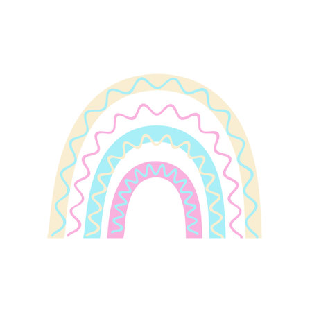 Vector child's drawing of a rainbow. Cute boho illustration. Baby shower design element, baby clothes print, postcard. Scandinavian minimalism. Pastel toneのイラスト素材