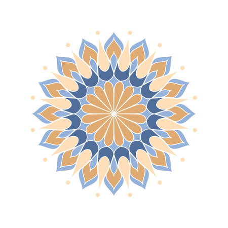 Mandala ornament vector. A symmetrical geometry color flower. Colored ethnic drawのイラスト素材