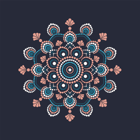 Dot painting meets mandalas. Aboriginal style of dot painting and power of mandala. Decorative flowerのイラスト素材