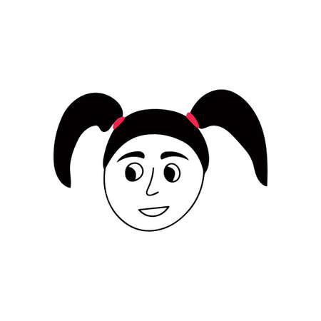 Hand drawn human face doodle. A cute girl with two ponytails. Isolated ink drawing with a pen. Pencil drawing. Simple modern illustration.のイラスト素材