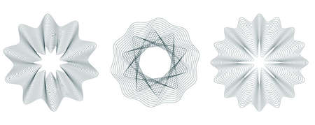 Future morphing lines set. Abstract vector backgrounds set with guilloche. Useful for banknote, diploma, certificate, note, currency, voucher or money designのイラスト素材