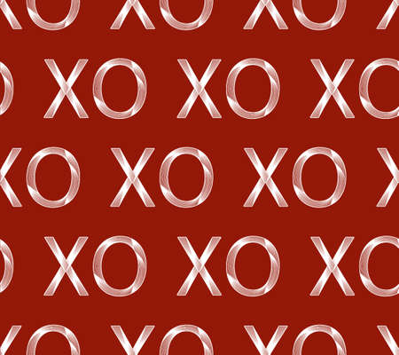 Xoxo pattern, love pattern. Vector xo xo seamless pattern. Abstract red background with white decorative xo lettering. Valentine's day design.のイラスト素材
