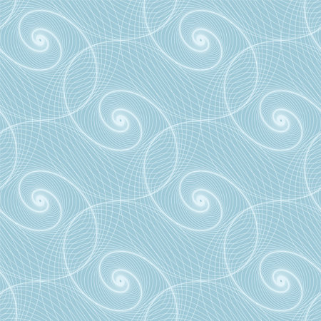 Seamless vector background tile with linear spirals balls in blue.