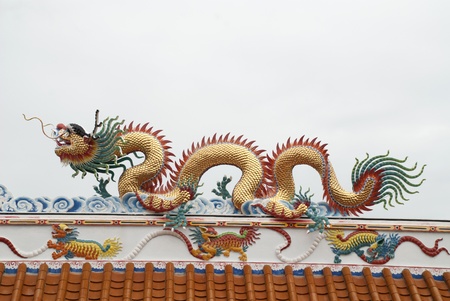 dragon on oriental temple roof の写真素材