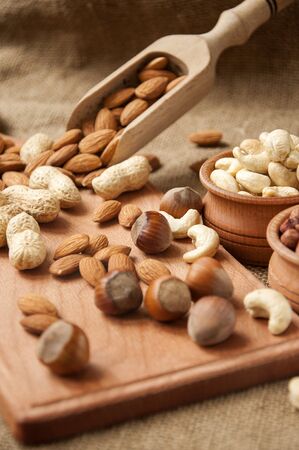 Different nuts. Almonds, peanuts, hazelnuts, cashewsの写真素材