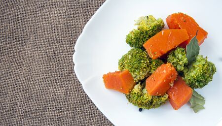 Autumn vegetables stewed  Vegetable Mix pumpkin, carrots, onions and broccoli. Vegetarian garnish.の写真素材