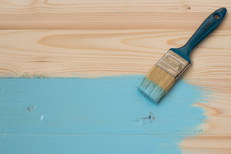brush on wooden backgroundの写真素材