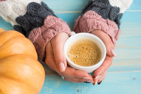 hands holding cup coffeeの写真素材