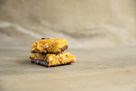 Muesli and cereal bar on marble stone backgroundの写真素材