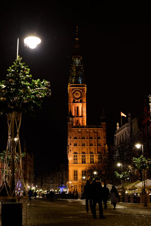Architecture of the nighty old town in Gdansk