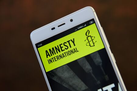 Amnesty International on the smartphone screen close upのeditorial素材