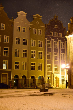 Architecture of the nighty old town in Gdansk