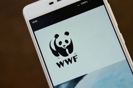 WWF logo seen on the smartphone screenのeditorial素材
