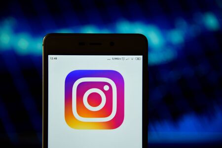 Instagram logo Instagram logo seen on smartphoneのeditorial素材