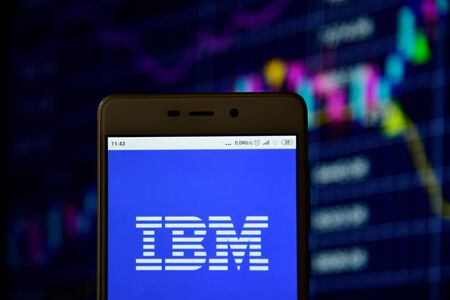 IBM logo is seen on an smartphoneのeditorial素材