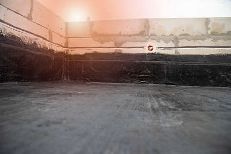 the terrace is covered with a layer of waterproofing roofing materialの写真素材
