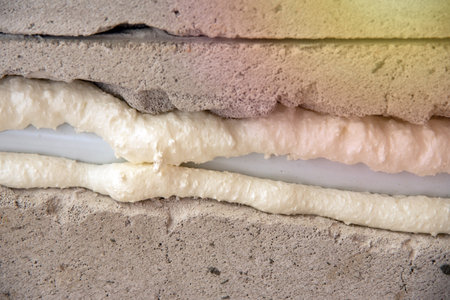 pipes in isolation are fixed by mounting foamの写真素材