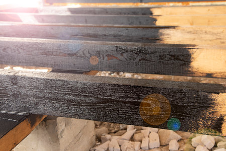 Waterproofing of wooden boardsの写真素材